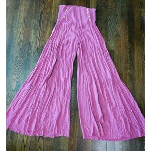 Free People Rose-Pink Wide Leg Smocked Jumpsuit